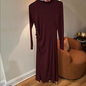 Deep Wine knit maxi l XL. Ruching on the mock neck and on one side of waist
